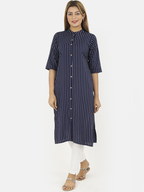 

Neudis Women Navy Blue Striped Kurta