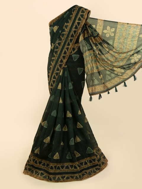 

Pothys Green & Beige Cotton Blend Printed Saree