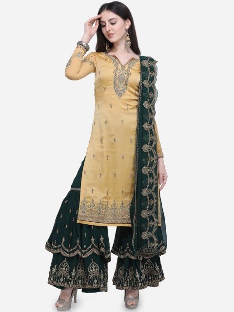 

Stylee LIFESTYLE Yellow & Green Satin Semi-Stitched Dress Material