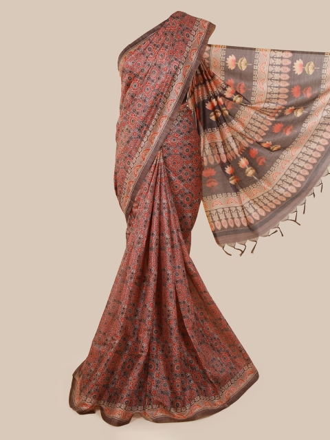 

Pothys Orange & Taupe Jute Silk Printed Saree