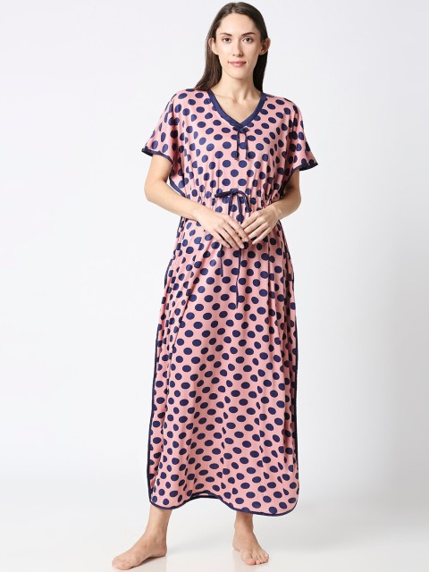 

AV2 Pink & Navy Blue Printed Nightdress