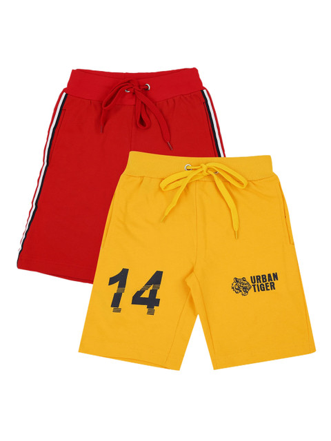 

RAINE AND JAINE Boys Pack Of 2 Red & Yellow Printed Regular Fit Regular Shorts