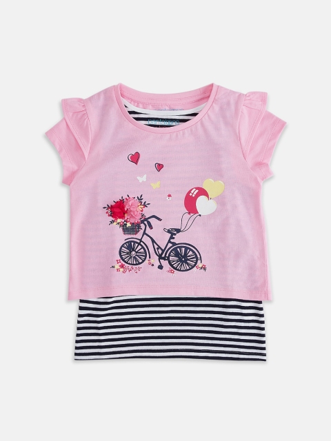 

Pantaloons Junior Girls Pink Printed Round Neck Layered Pure Cotton T-shirt