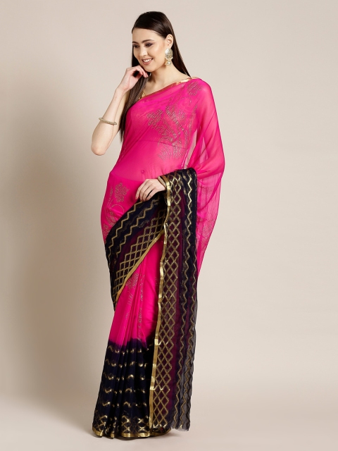 

Chhabra 555 Pink Woven Design Poly Chiffon Saree
