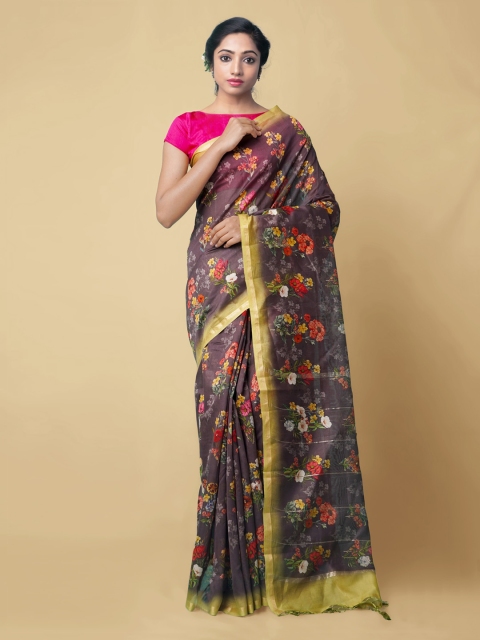 

Unnati Silks Burgundy Silk Cotton Printed Handloom Chanderi Saree