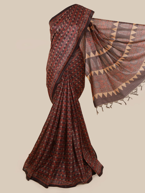 

Pothys Brown Printed Jute Silk Saree