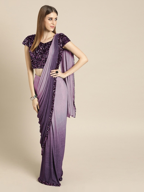 

Chhabra 555 Purple Embellished Poly Georgette Ready to Wear Saree with Sequin Blouse