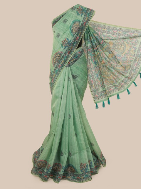 

Pothys Green Cotton Blend Printed Chanderi Saree