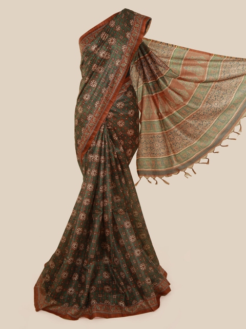 

Pothys Green & Brown Jute Silk Printed Saree