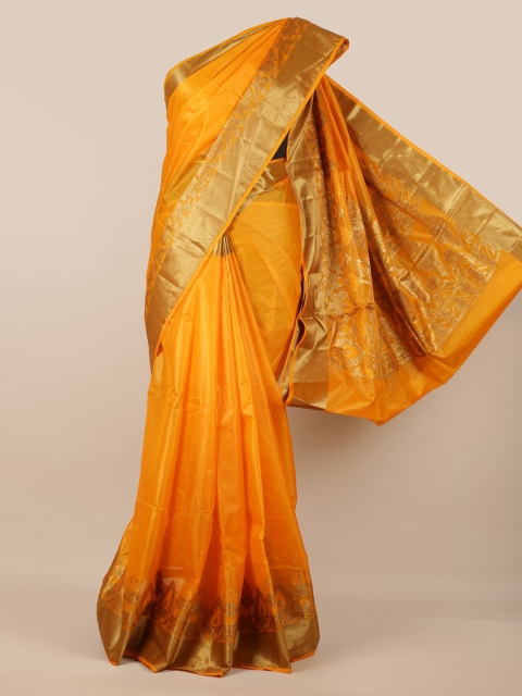 

Pothys Mustard Pure Silk Solid Tussar Saree
