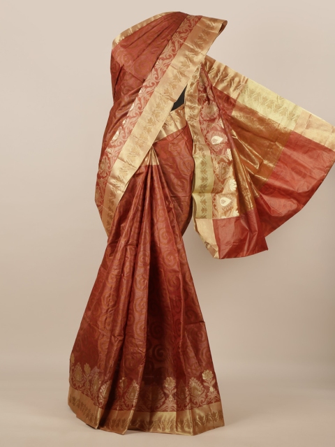 

Pothys Brown & Gold-Toned Pure Silk Woven Design Tussar Saree