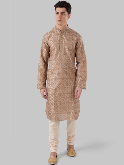 

Ethnix By Raymond Men Beige Woven Design Straight Kurta