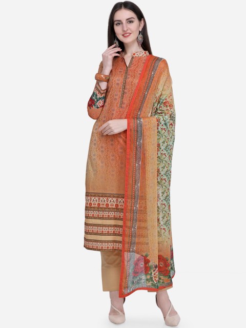 

Stylee LIFESTYLE Orange & Cream-Coloured Cotton Blend Unstitched Dress Material