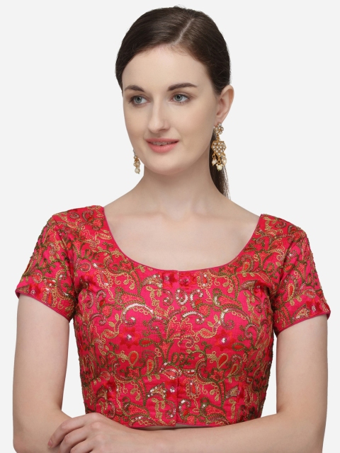 

Fab Dadu Women Pink & Gold-Toned Embroidered Saree Blouse