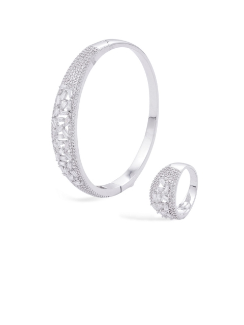 

shaze Silver-Toned CZ-Studded Jewellery Set