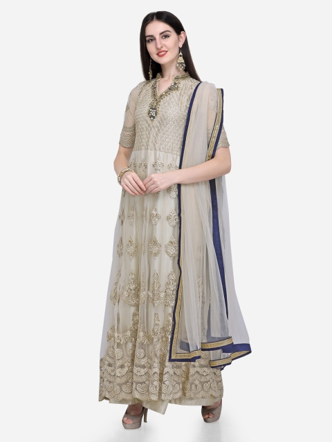 

Stylee LIFESTYLE Cream-Coloured Net Semi-Stitched Dress Material