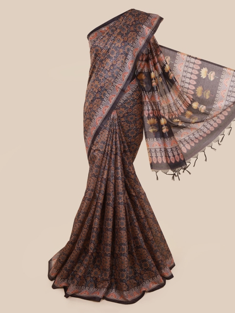 Pothys Brown & Yellow Jute Silk Woven Design Saree