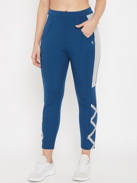 

C9 AIRWEAR Women Navy Blue & Grey Colourblocked Slim-Fit Track Pants