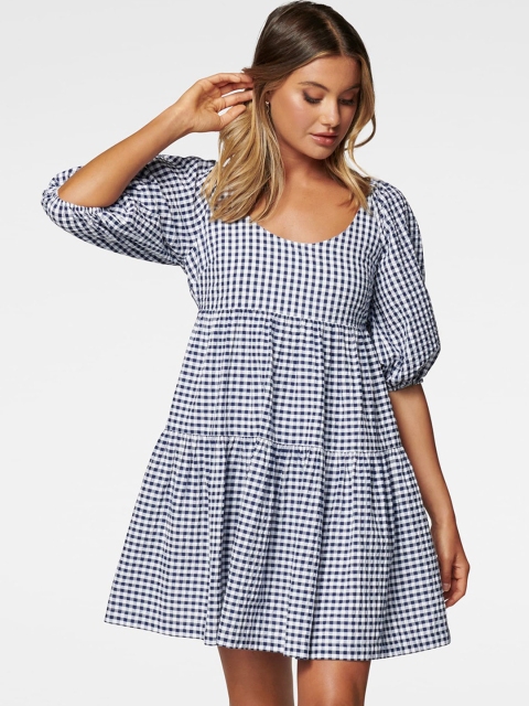 

Forever New Women Navy Blue Checked A-Line Dress