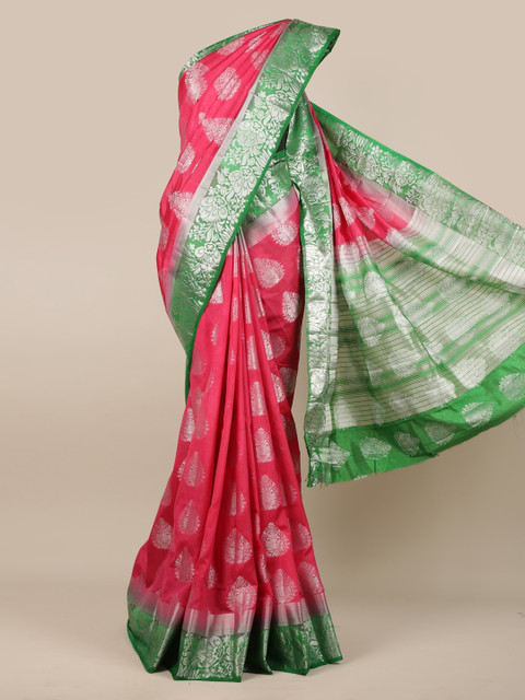

Pothys Pink & Green Jute Silk Woven Design Saree