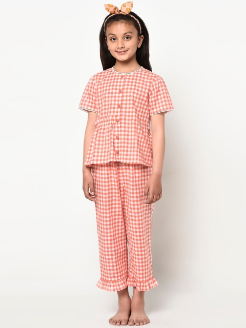 

BLANC9 Girls Orange Checked Night Suit