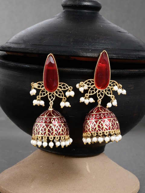 

Silvermerc Designs Gold-Plated & Red Dome Shaped Jhumkas