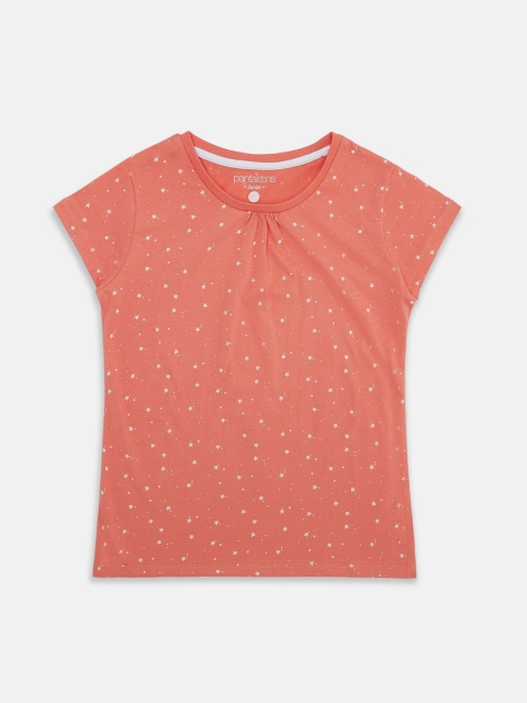 

Pantaloons Junior Girls Peach-Coloured Printed Pure Cotton T-shirt