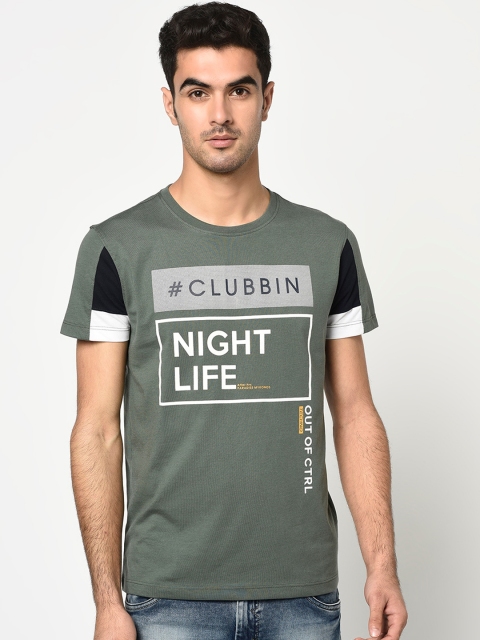 

Octave Men Olive Green Printed Round Neck T-shirt
