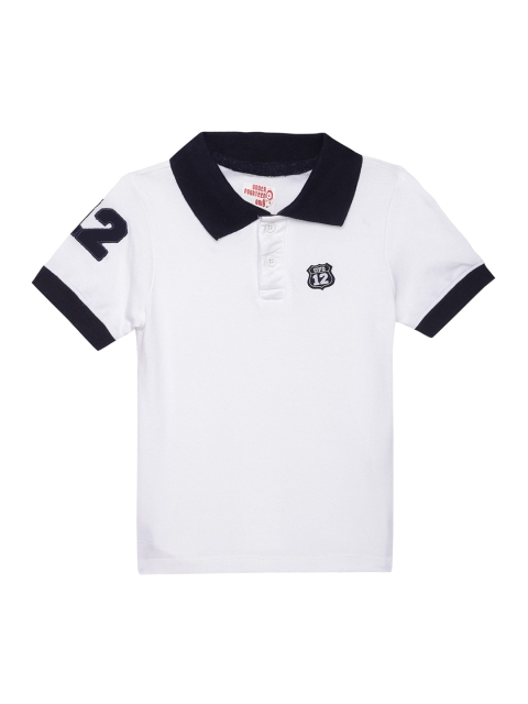 

UNDER FOURTEEN ONLY Boys White Solid Polo Collar T-shirt