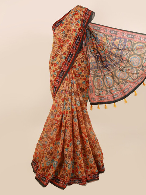 

Pothys Beige & Brown Cotton Blend Printed Saree