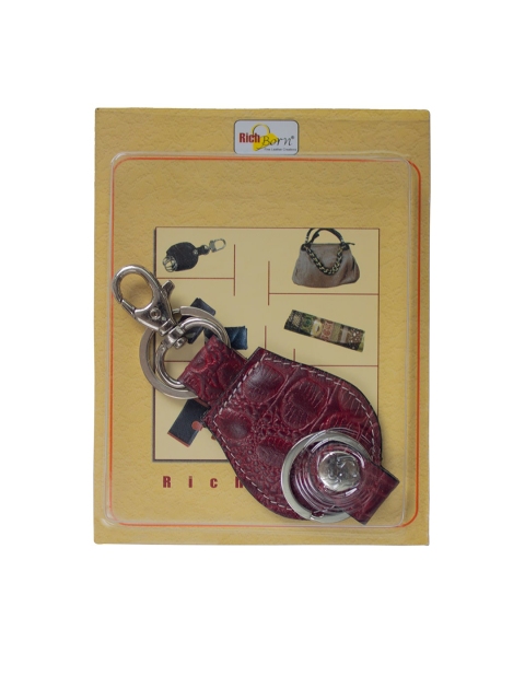 

RICH BORN Unisex Maroon & Silver-Toned Textured Genuine Leather Key Chain