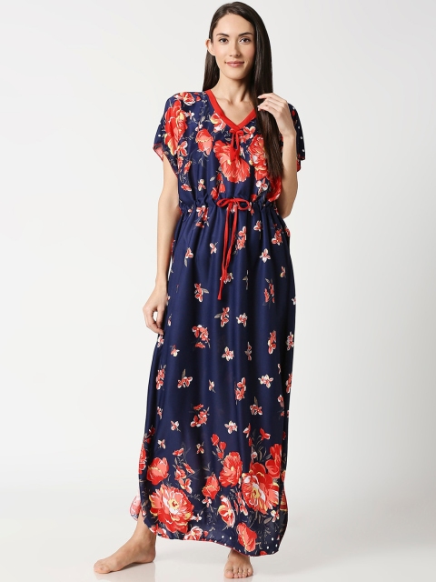 

AV2 Navy Blue & Red Printed Kaftan Nightdress