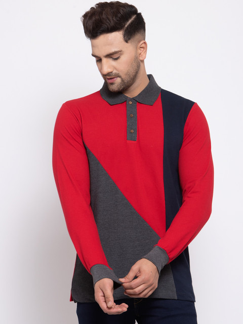 

Kalt Men Multicoloured Colourblocked Polo Collar T-shirt, Multi