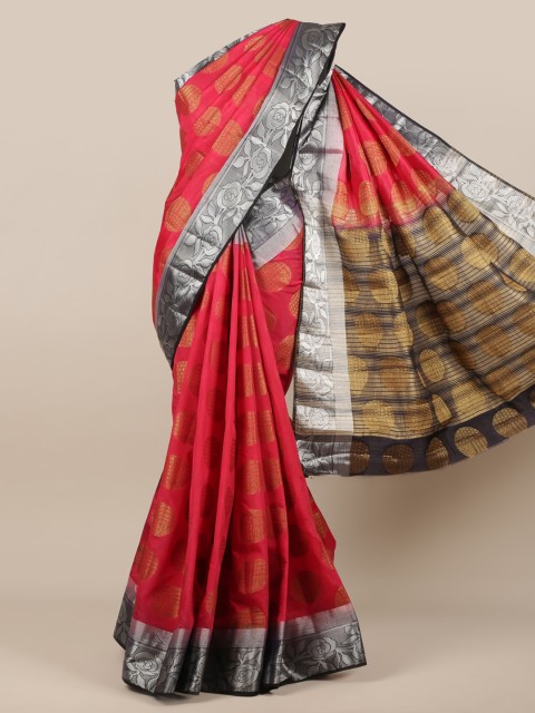 

Pothys Pink & Black Jute Silk Woven Design Saree