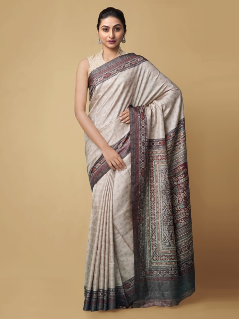 

Unnati Silks Grey Checked Pure Silk Saree