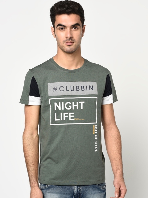 

Octave Men Olive Green Printed Round Neck T-shirt