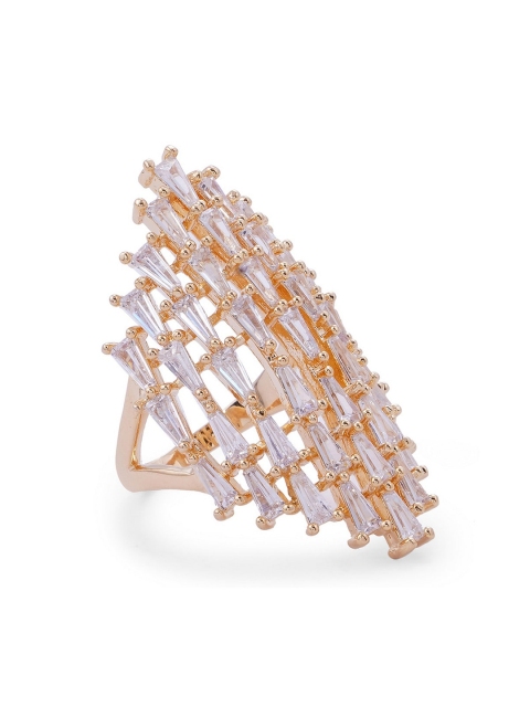 shaze Gold-Toned & White CZ-Studded Finger Ring