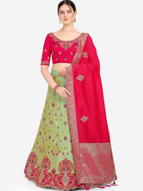 

Stylee LIFESTYLE Green & Pink Embroidered Semi-Stitched Lehenga & Unstitched Blouse with Dupatta
