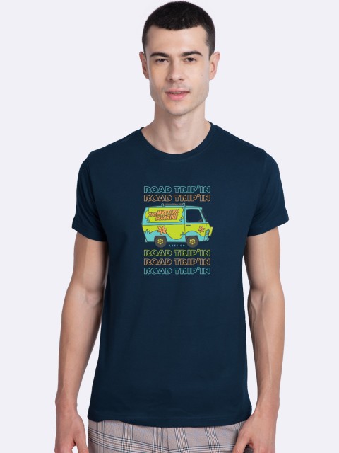 

Bewakoof Men Blue Printed Round Neck T-shirt