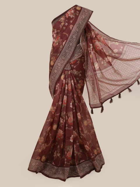 

Pothys Brown & Pink Cotton Blend Printed Saree