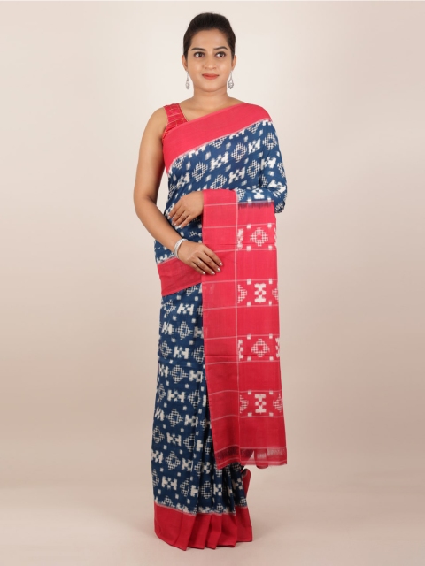 

Pothys Blue Pure Cotton Printed Sambalpuri Saree