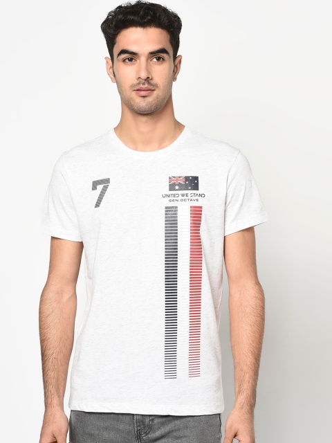 

Octave Men White Printed Round Neck T-shirt