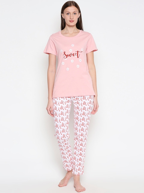 

XIN Women Pink & White Printed Night suit