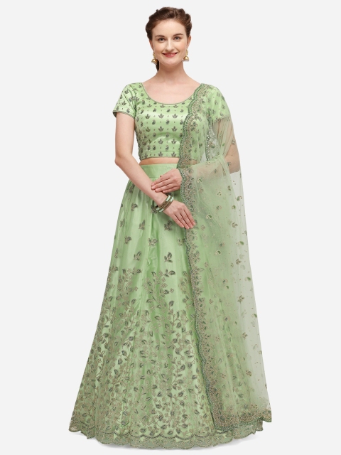 

NAKKASHI Lime Green Embroidered Semi-Stitched Lehenga & Blouse with Dupatta