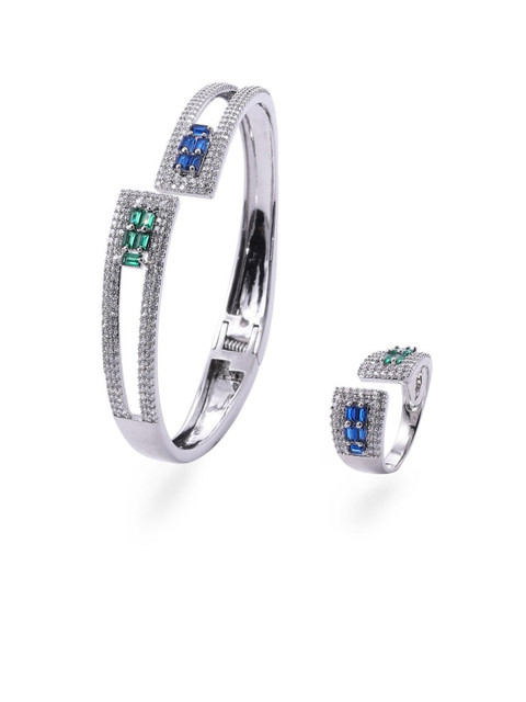 

shaze Silver-Toned & White CZ-Studded Jewellery Set