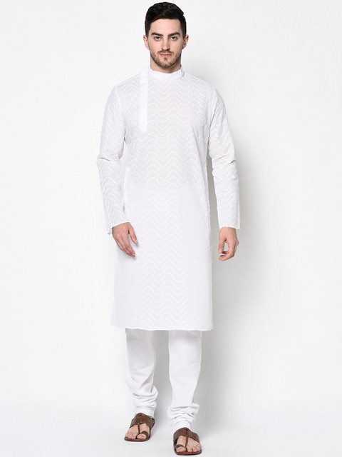 

LAMAAYA Men White Woven Design Kurta with Pyjamas