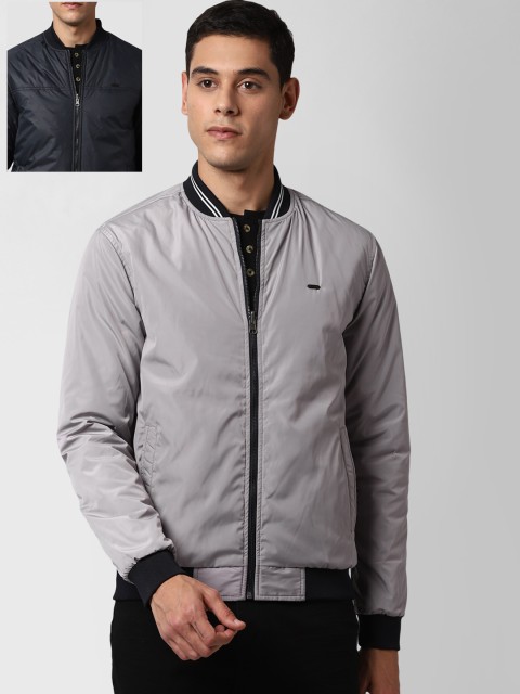 

Peter England Casuals Men Navy Blue Solid Bomber Jacket