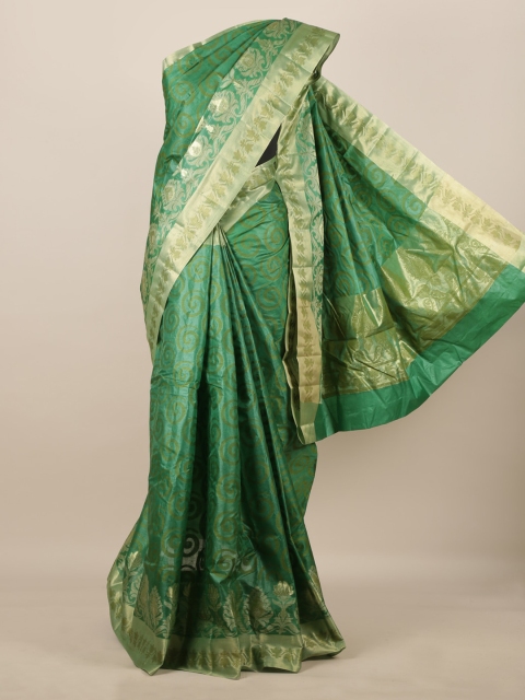 

Pothys Green & Gold-Toned Pure Silk Woven Design Tussar Saree