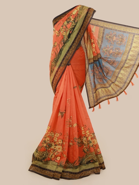 

Pothys Orange & Green Cotton Blend Printed Saree