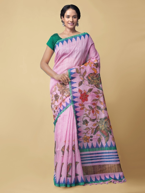 

Unnati Silks Pink Silk Cotton Printed Chanderi Saree